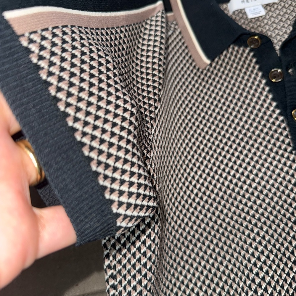REISS GEOMETRIC DESIGN KNITTED POLO SHIRT - Picture 5 of 6